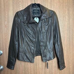 AllSaints Orton Leather Moto Jacket NWT Chocolate Brown US 0